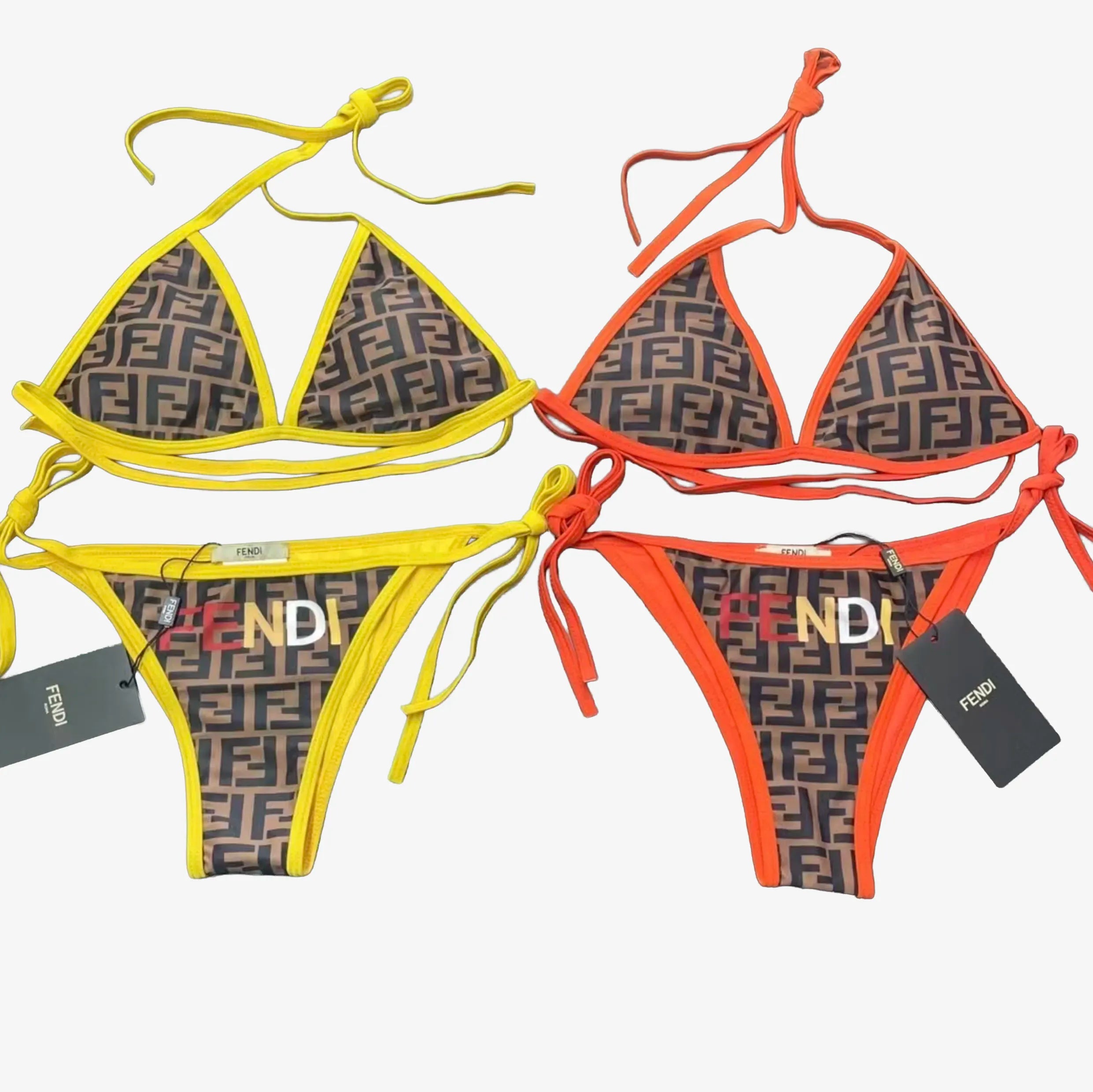 Fendi Monogram Triangle Bikini – Yellow or Orange Trim | Articluxery