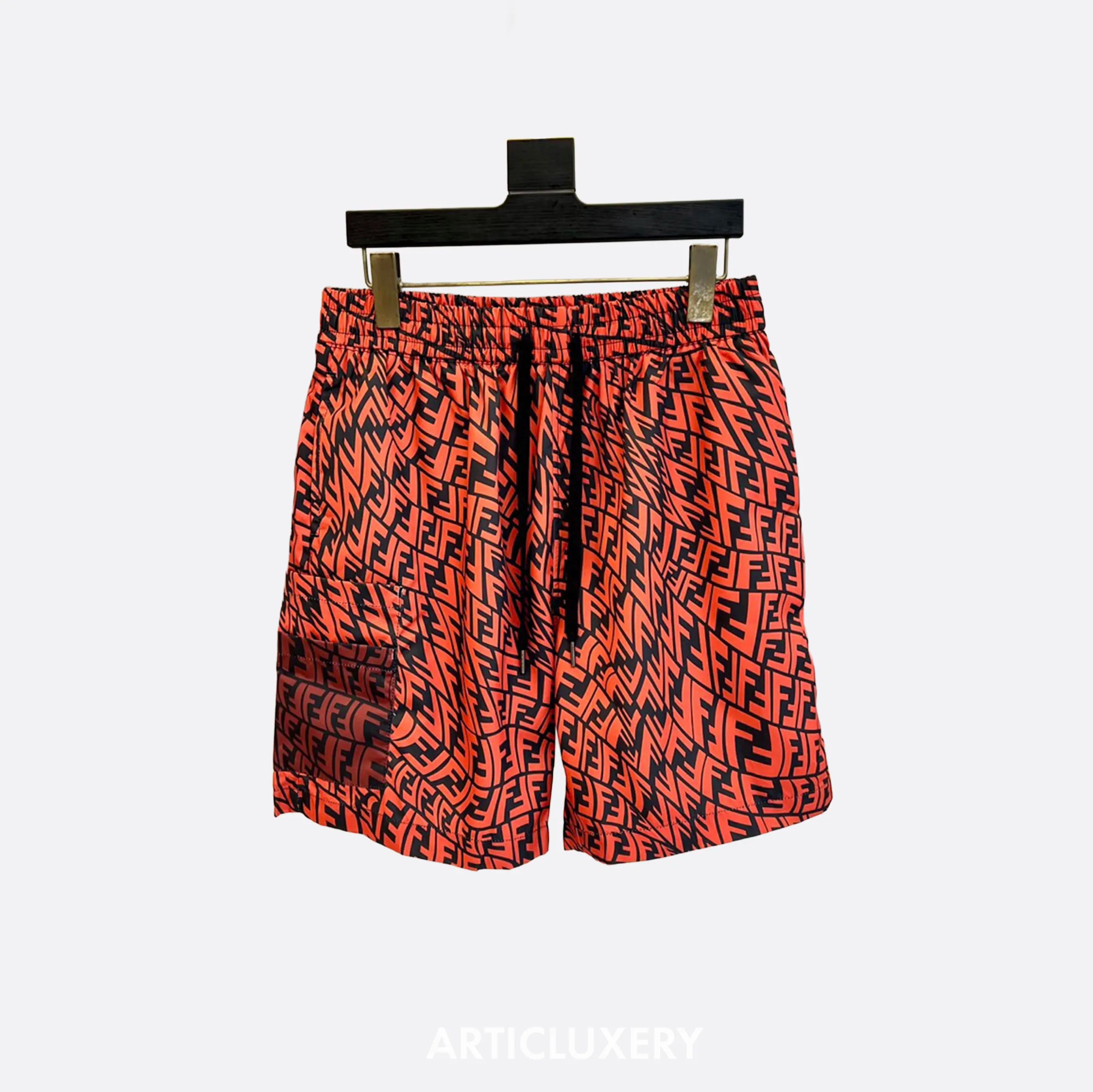 Fendi FF Monogram Swim Shorts – Beige & Black