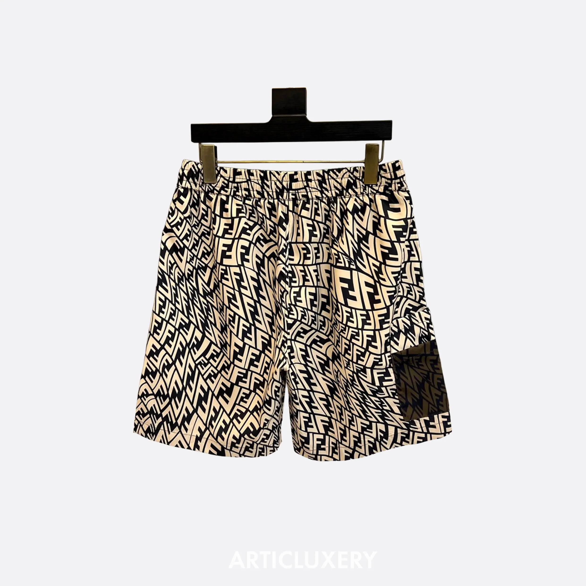 Fendi FF Monogram Swim Shorts – Beige & Black