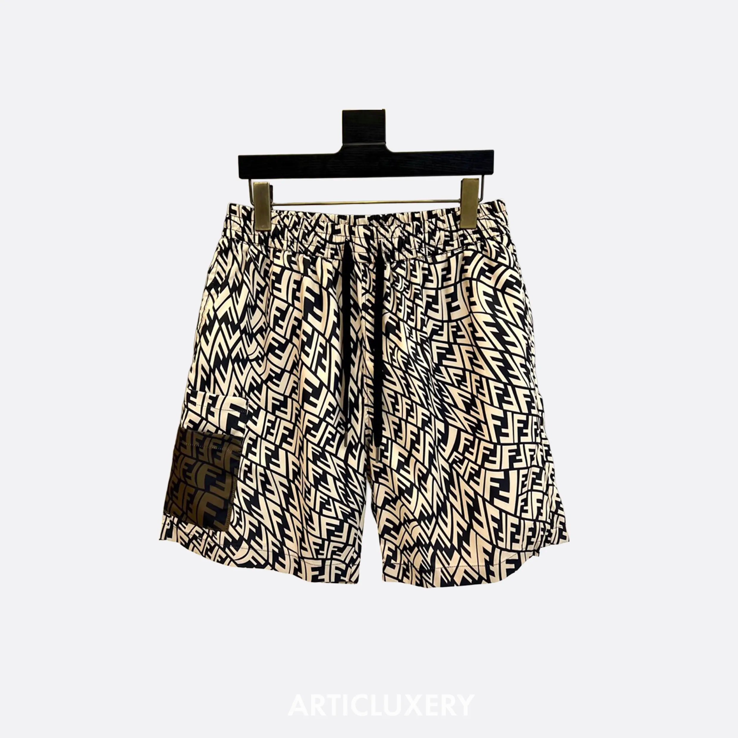 Fendi FF Monogram Swim Shorts – Beige & Black