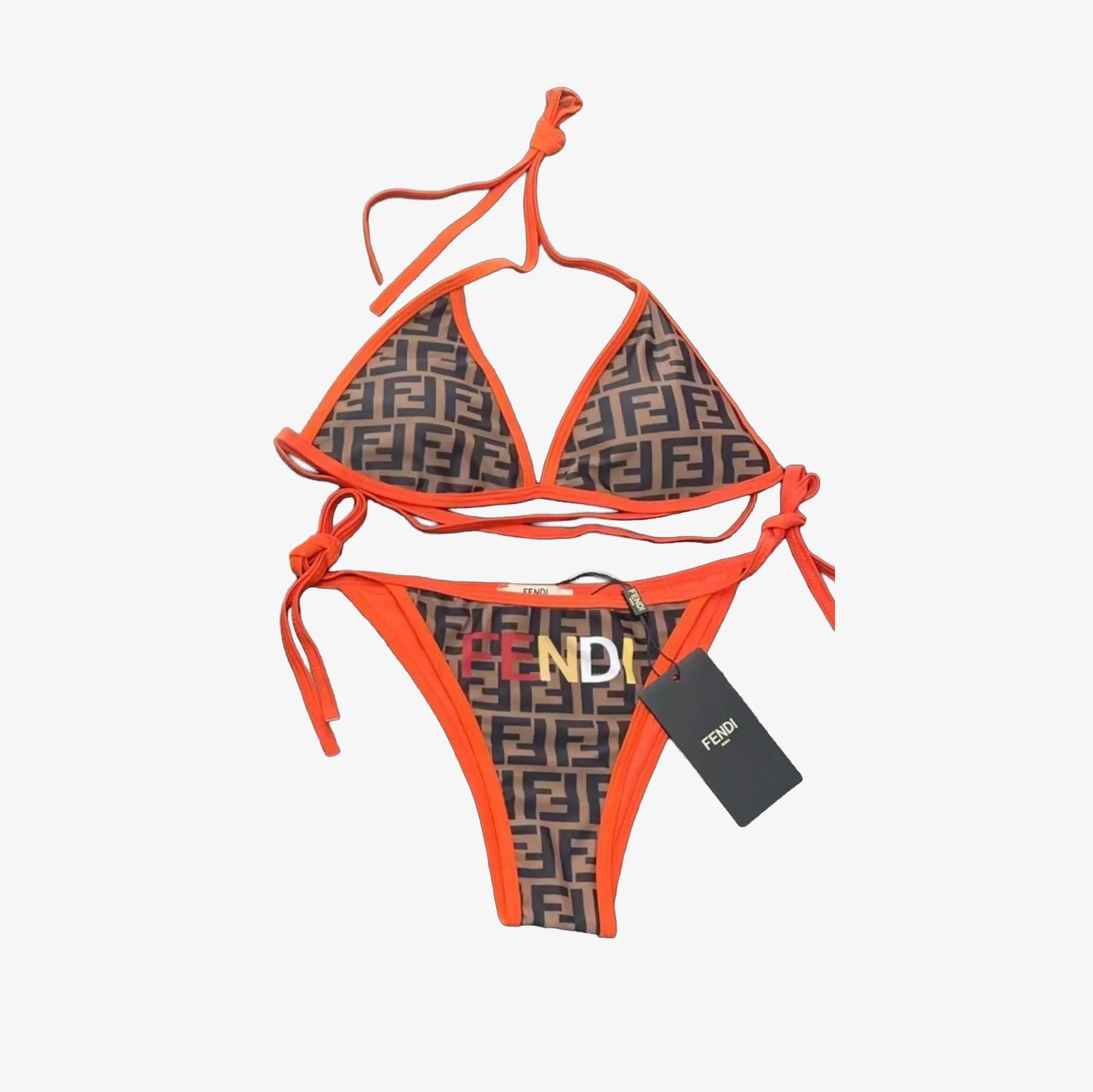 FENDI オレンジビキニ Fendi Monogram Triangle Bikini – Yellow & Orange Trim