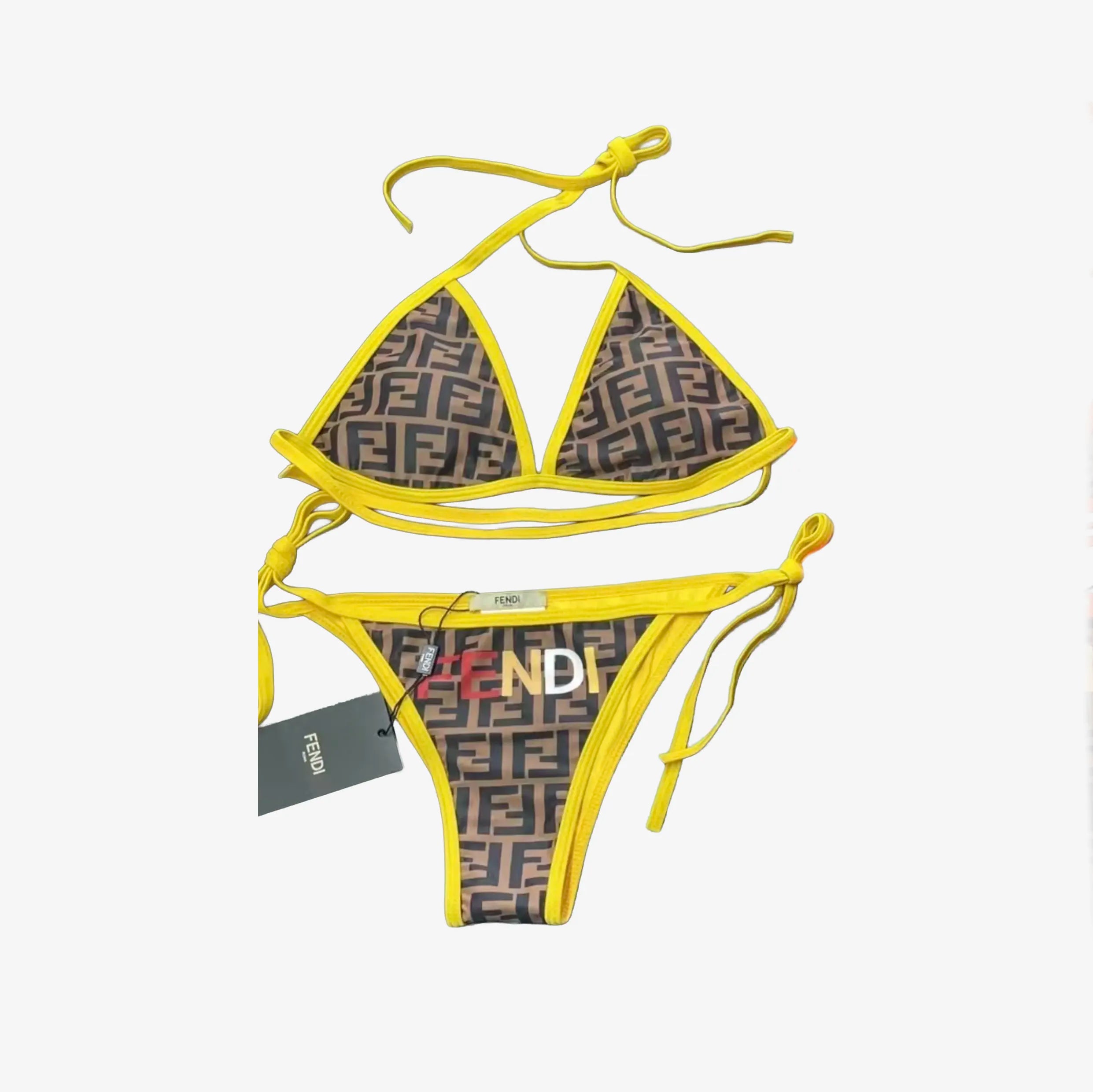 Fendi Monogram Triangle Bikini – Yellow Trim | Articluxery
